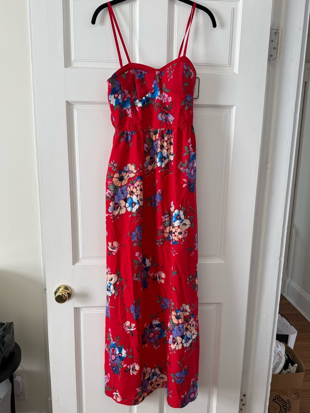 Red Floral Spaghetti Strap Maxi Dress